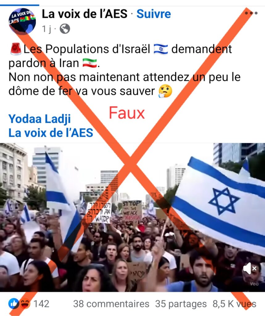Cette image ne montre pas une manifestation en Israël.